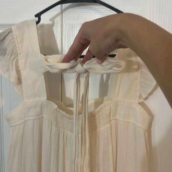 Mine Womens Color-block Flutter Sleeve Tiered Tunic Mini Dress Brown Cream Small - Picture 8 of 9